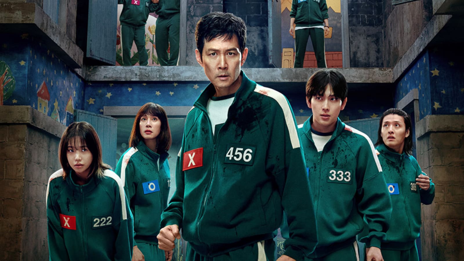 Squid Game Season 3 finale key art featuring Gi-hun and the Front Man in the deadly arena.
