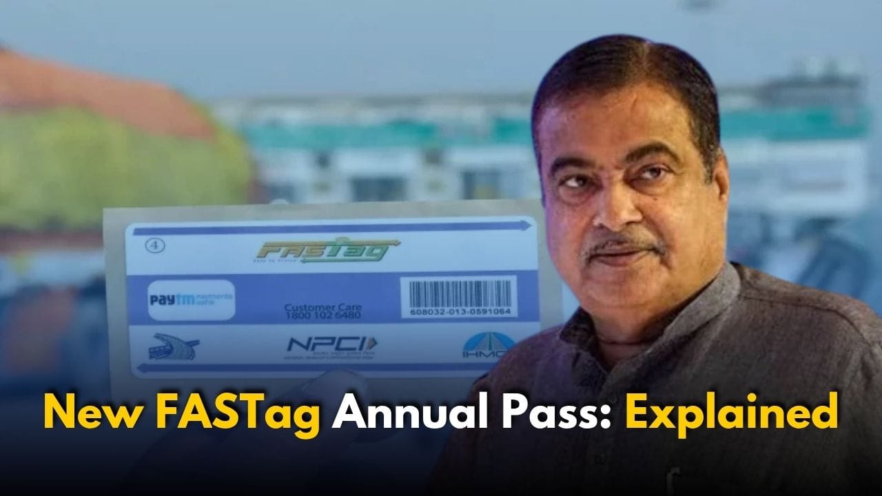 Nitin Gadkari speaking at a press event about FASTag Annual Pass for highways