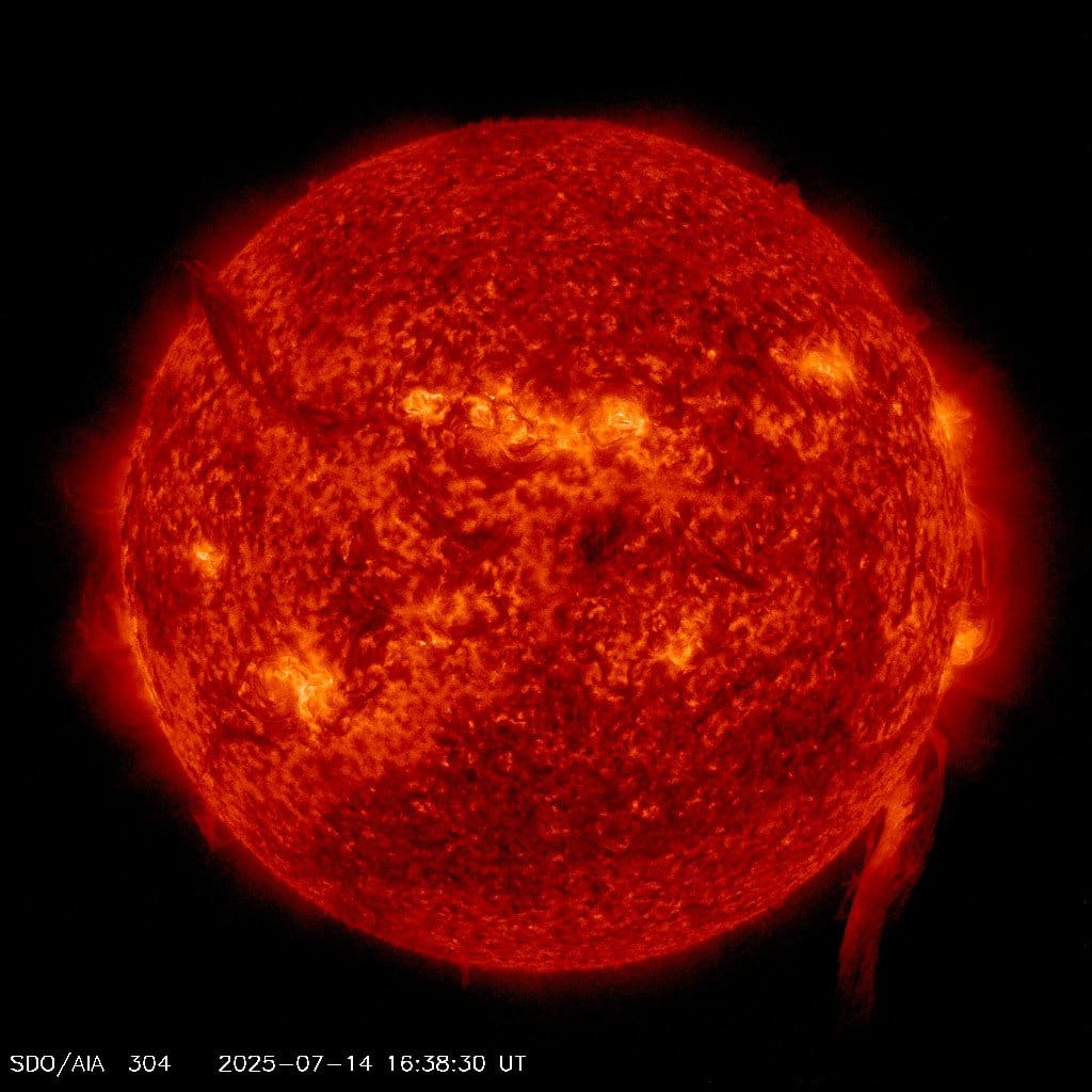 160,000-mile solar plasma filament eruption from the sun’s southwest limb"