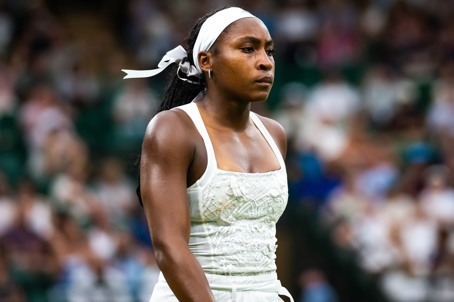 Coco Gauff reacts after shock first-round defeat at Wimbledon 2025, highlighting Wimbledon 2025 upsets.